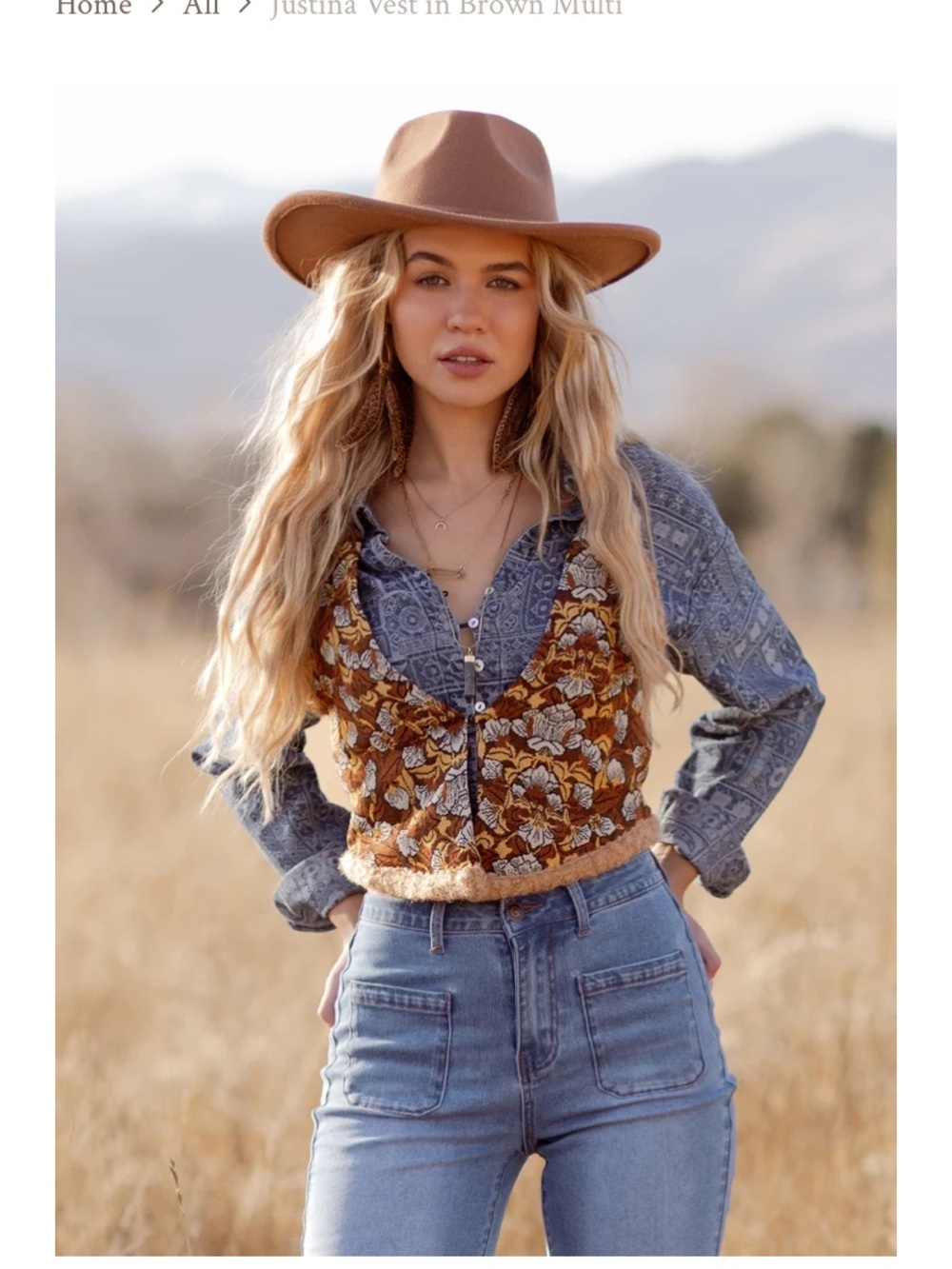 Joyfolie Brown Multi Floral Cropped Vest